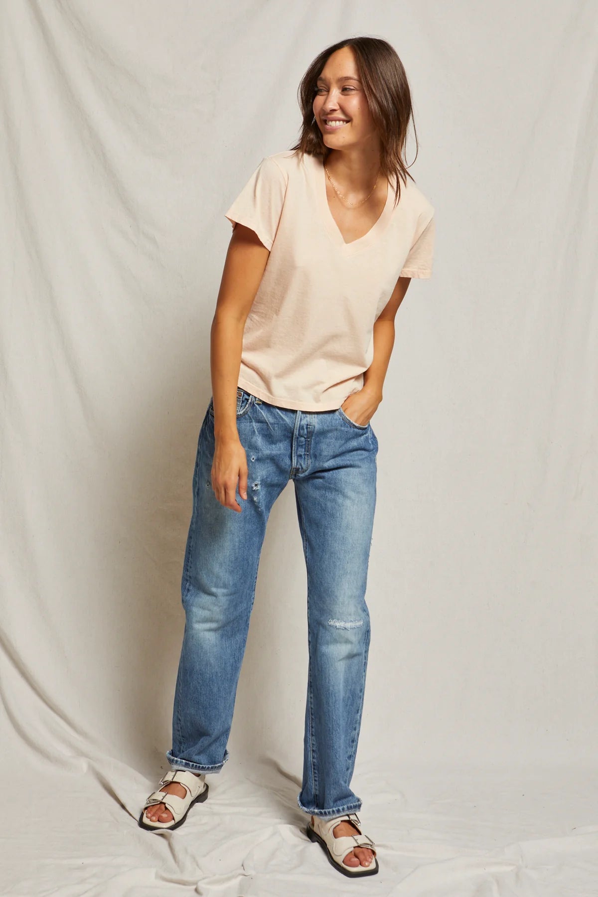 Hendrix Boxy SS Tee-Peaches & Cream