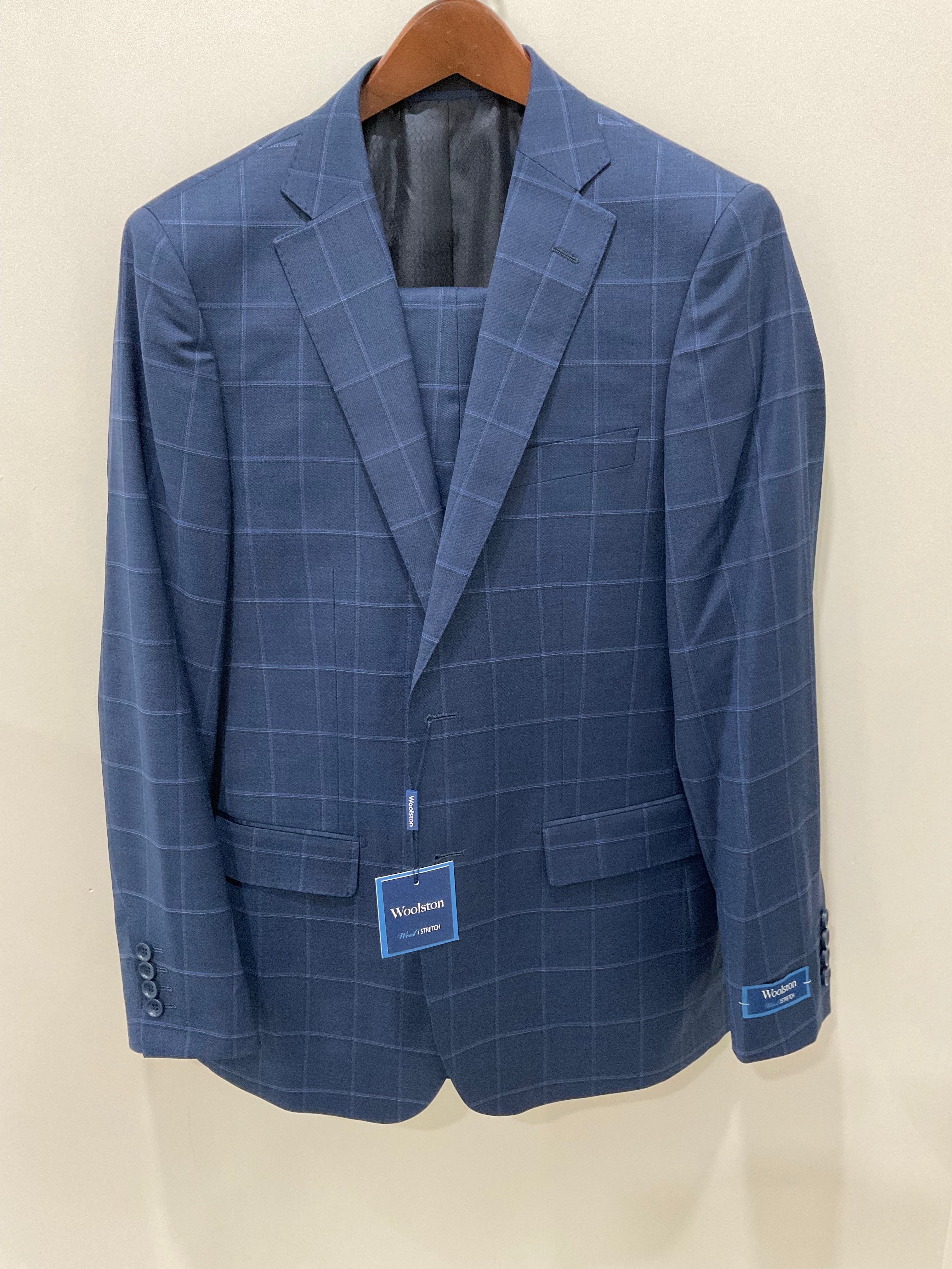 Navy Windowpane Stretch Wool Suit