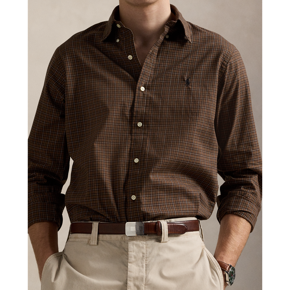 Sanded Twill Sport Shirt - Brown Multi