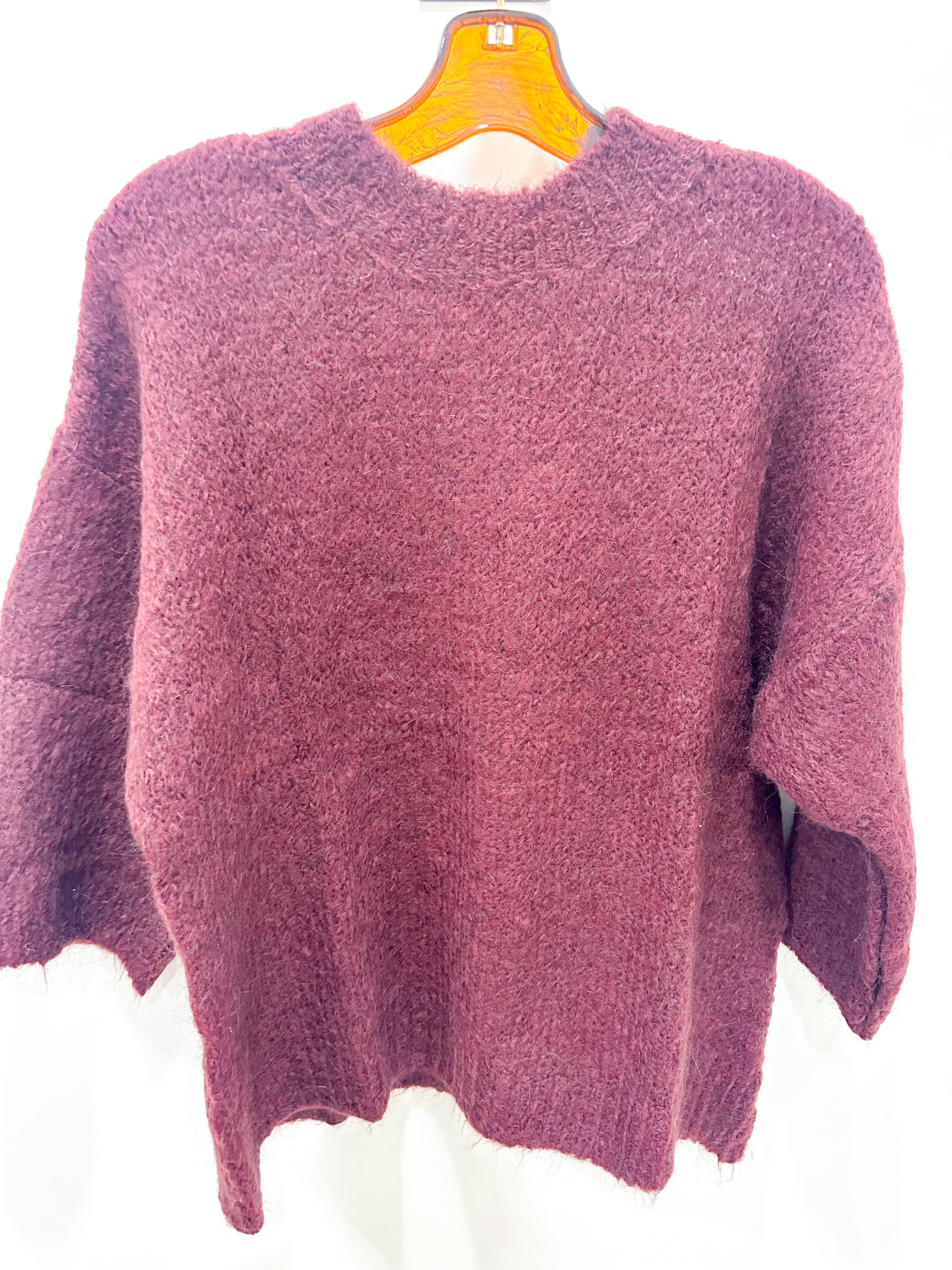Mock Neck Wide Sleeve Pullover-Wine