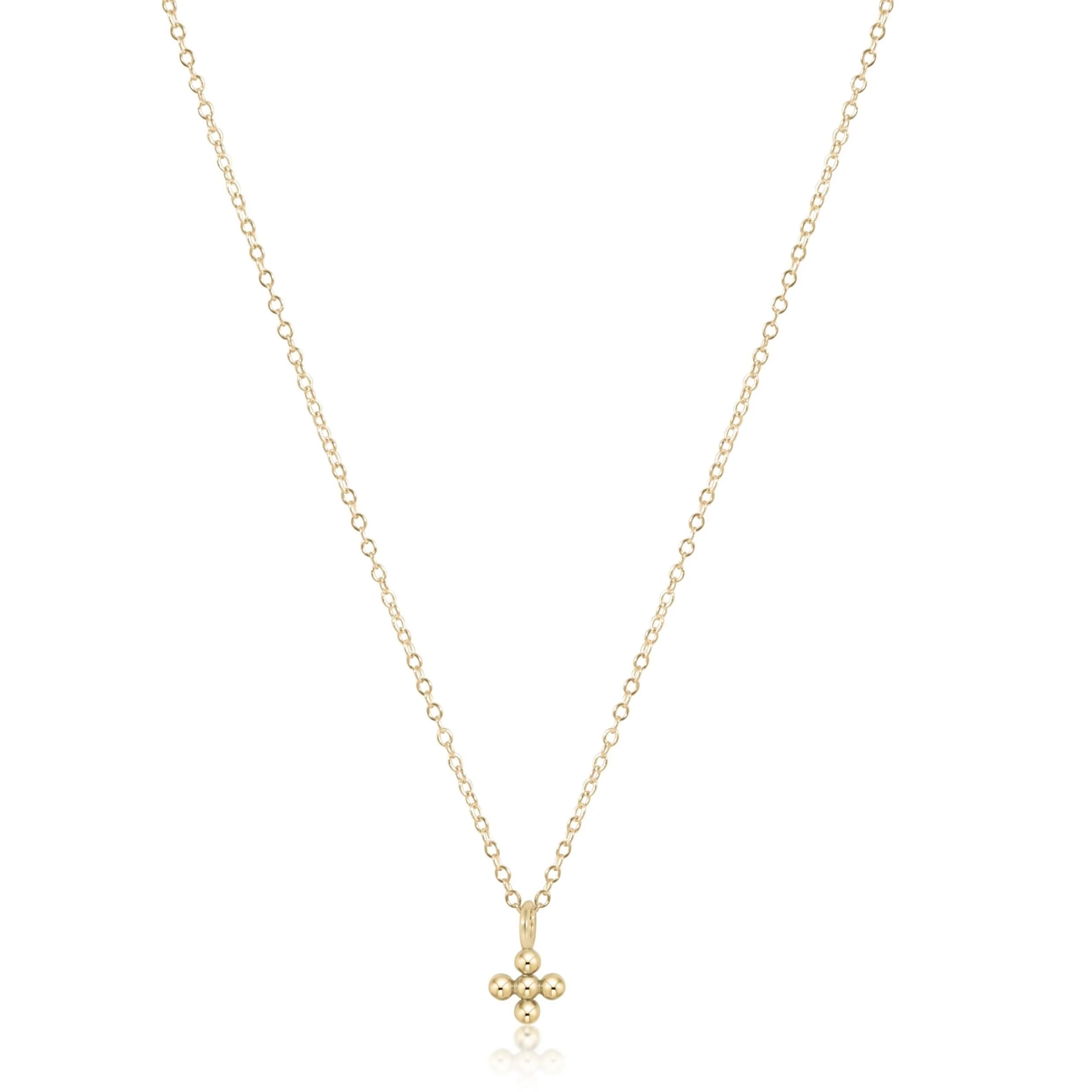16" Necklace Classic Small Beaded Signature Cross Gold Charm