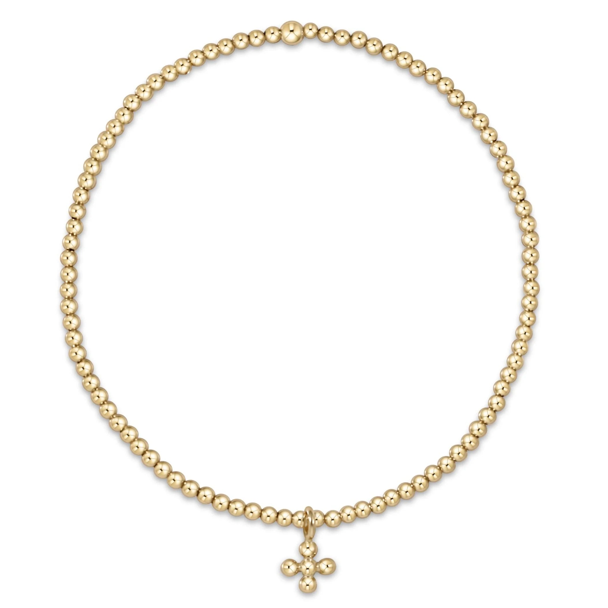 Classic Gold 2mm Beaded Sig. Cross Small Bracelet-EN