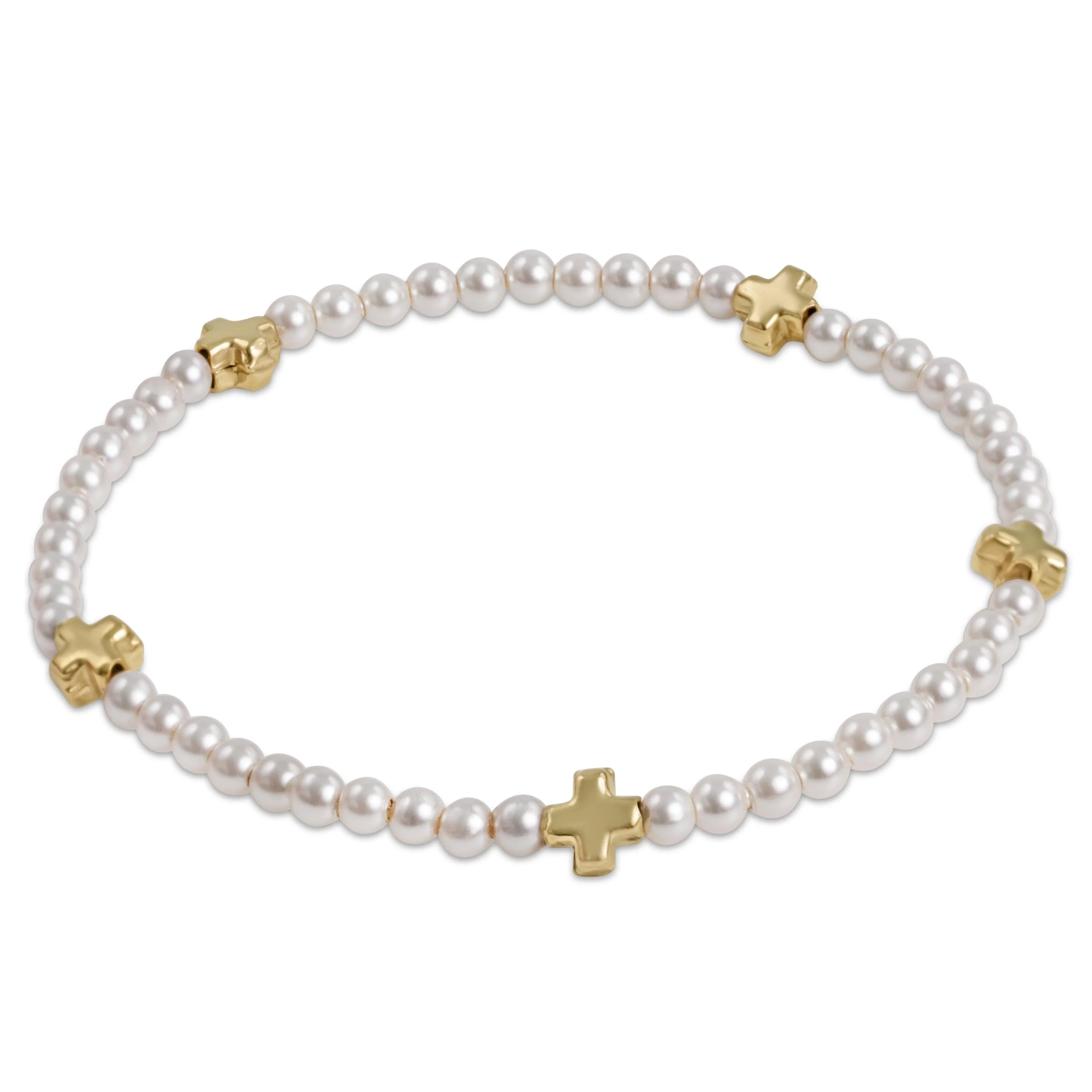 EN-Signature Cross Small 3mm Pearl Bracelet