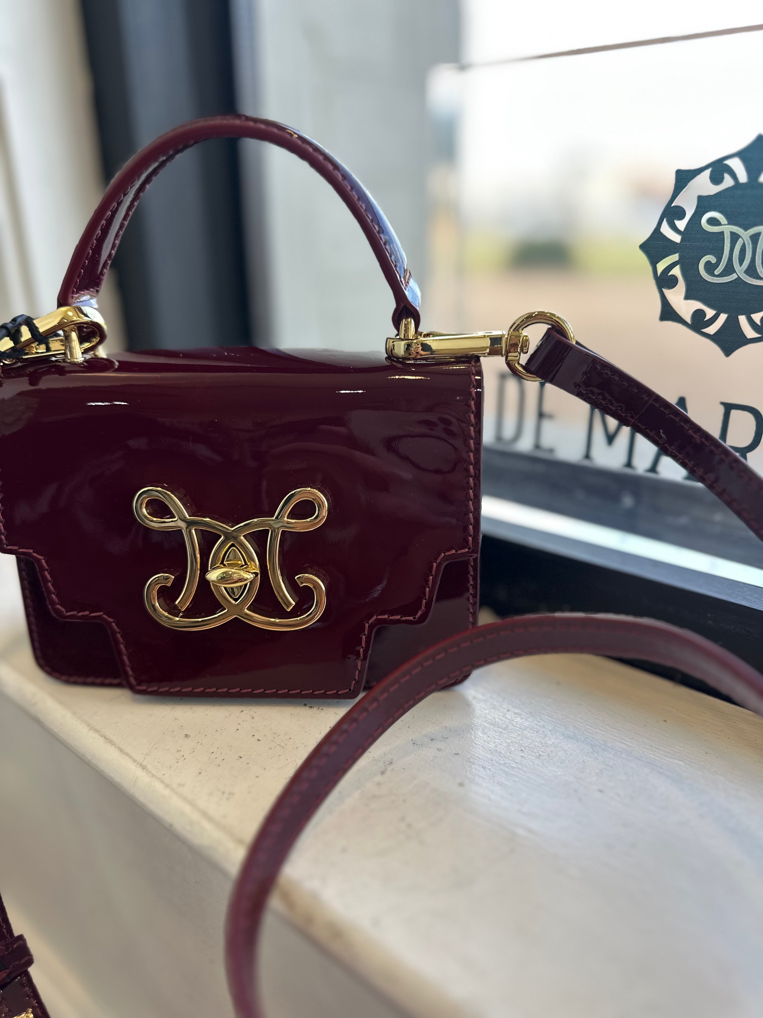 De Marquet Mini Box Bag- Merlot Patent