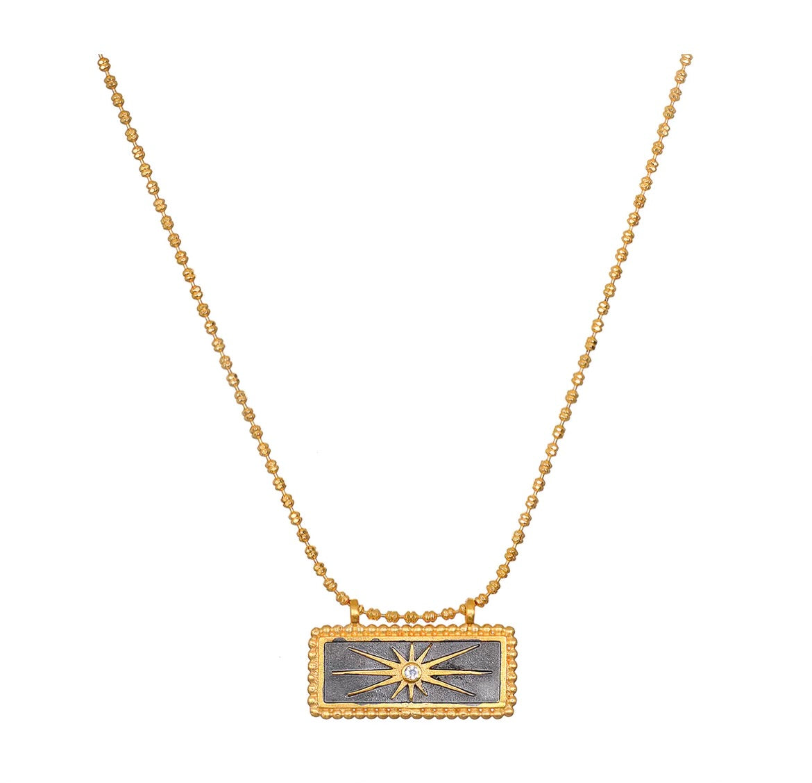 16" Sunburst Black and Gold North Star Tablet Necklace