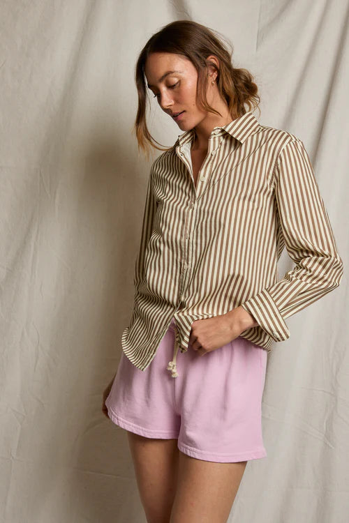 Gisele Cotton Poplin Striped Slim Fit -Mocha