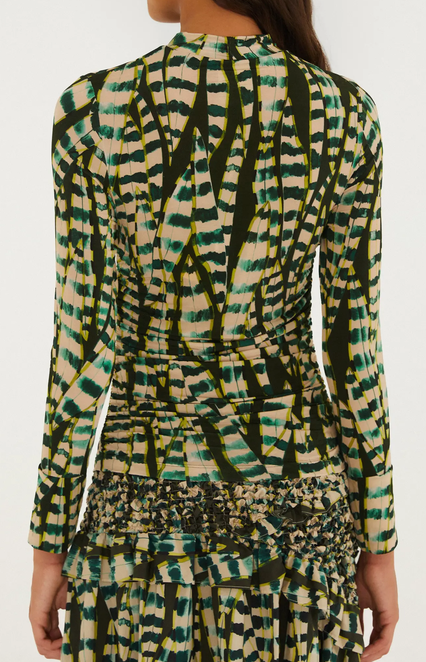 Striped Leaves Moss Green Blouse-Green