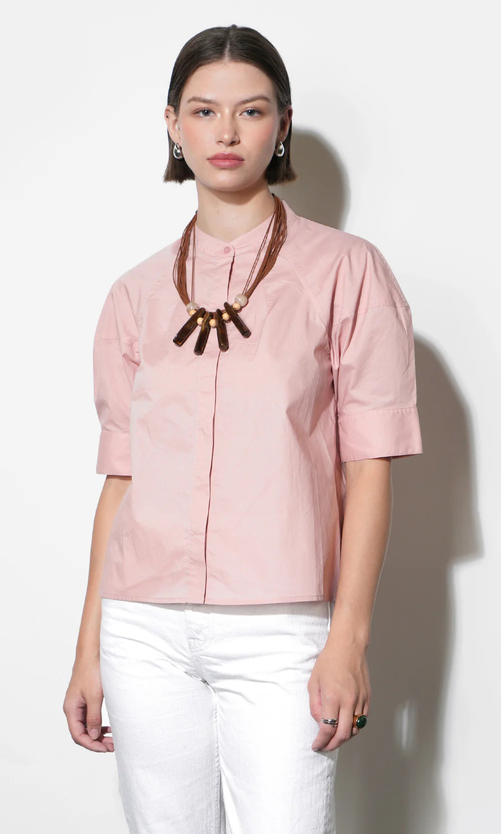 Laya Puff Sleeve Button Up Blouse-Blush