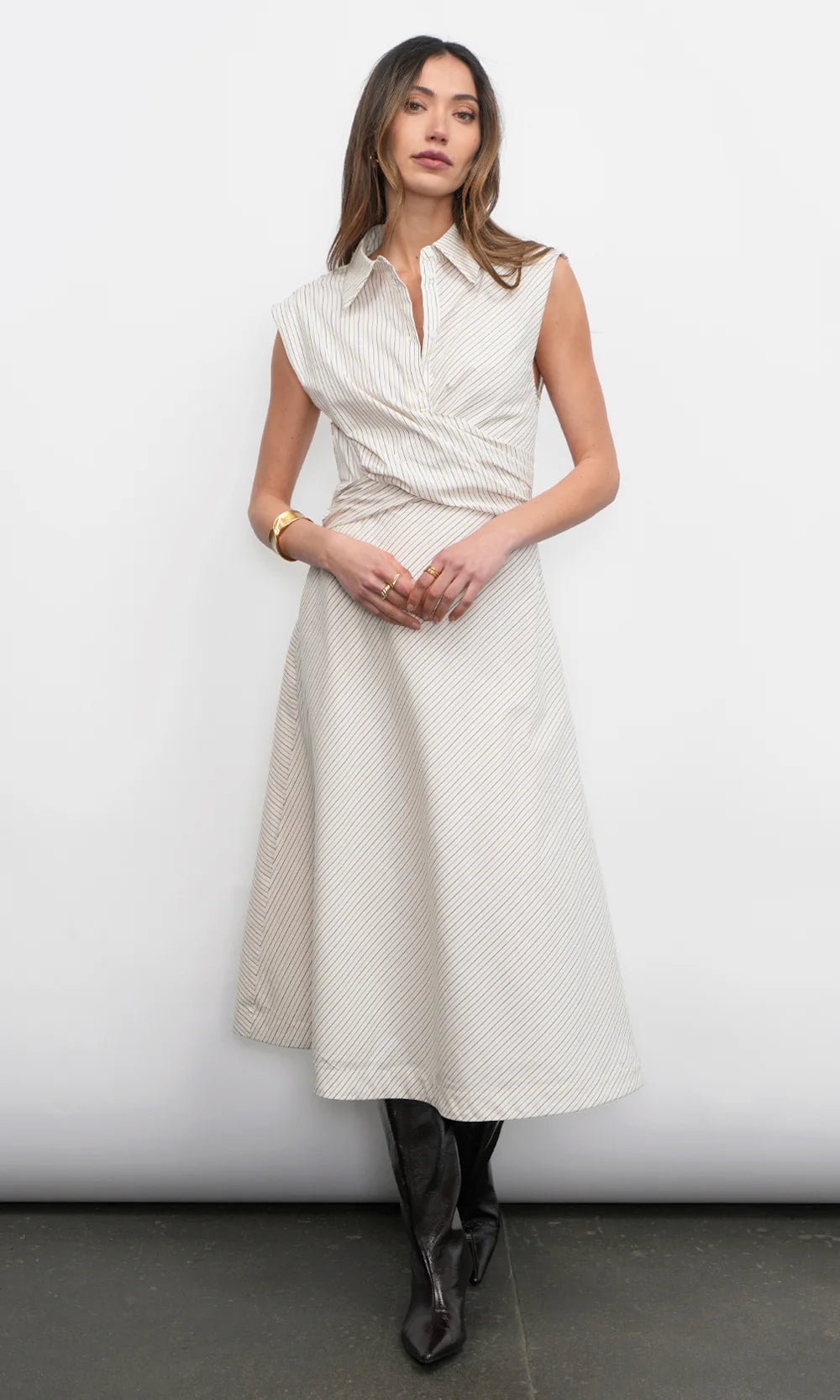 Lorena Stripe Shirt Collar Midi Dress