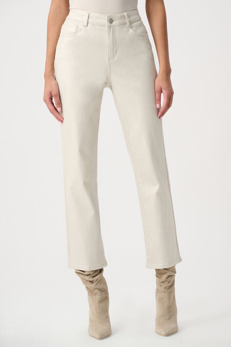 Classic Straight Leg Metallic Jeans-Champagne
