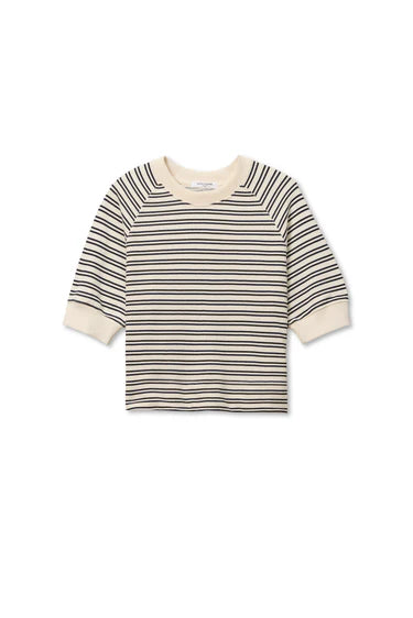 Effie French Terry Bubble Sleeve Sweatshirt-Navy Stripe