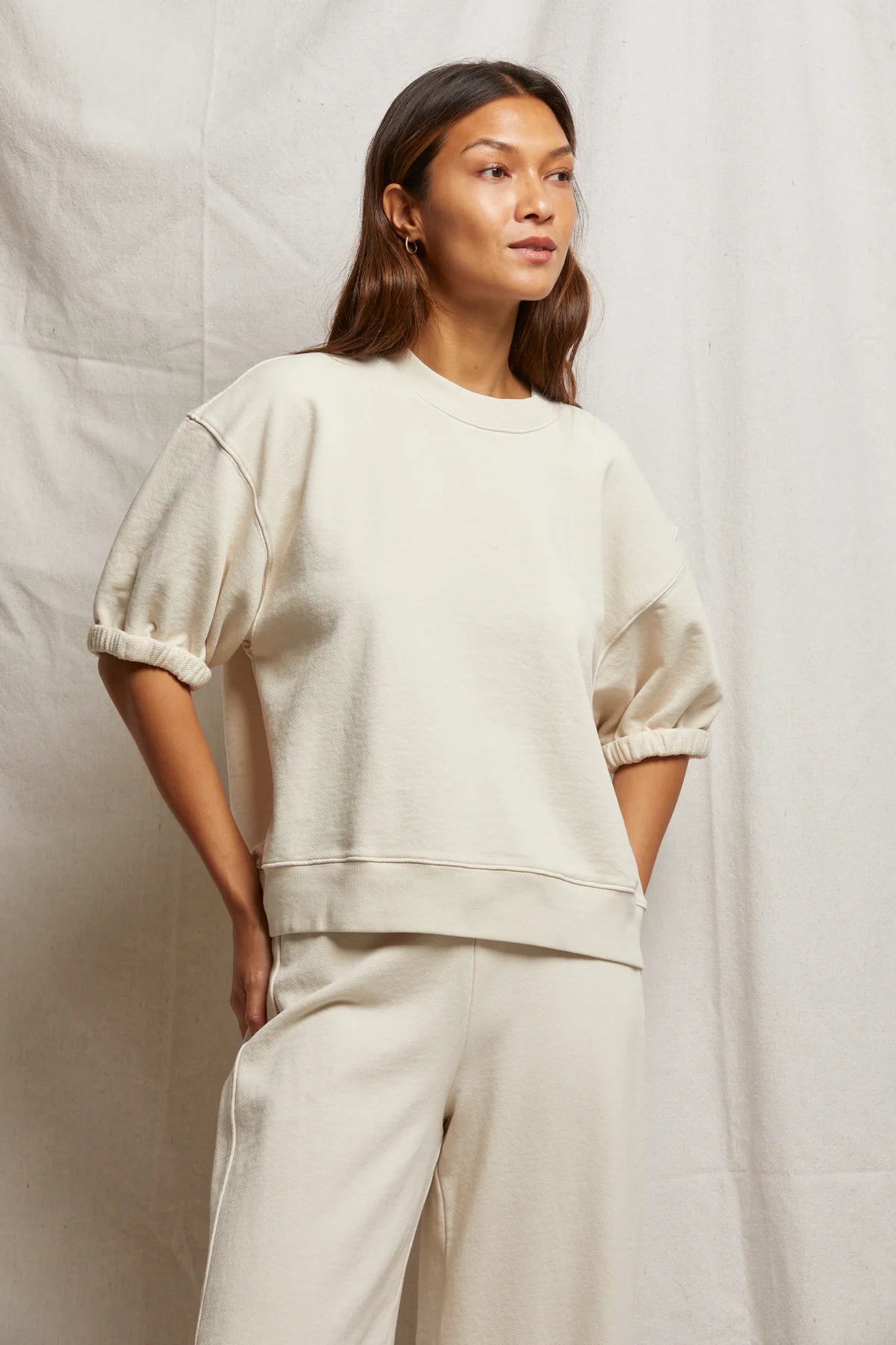Rebecca Cotton SS Rolled Crewneck -Sugar-PWT
