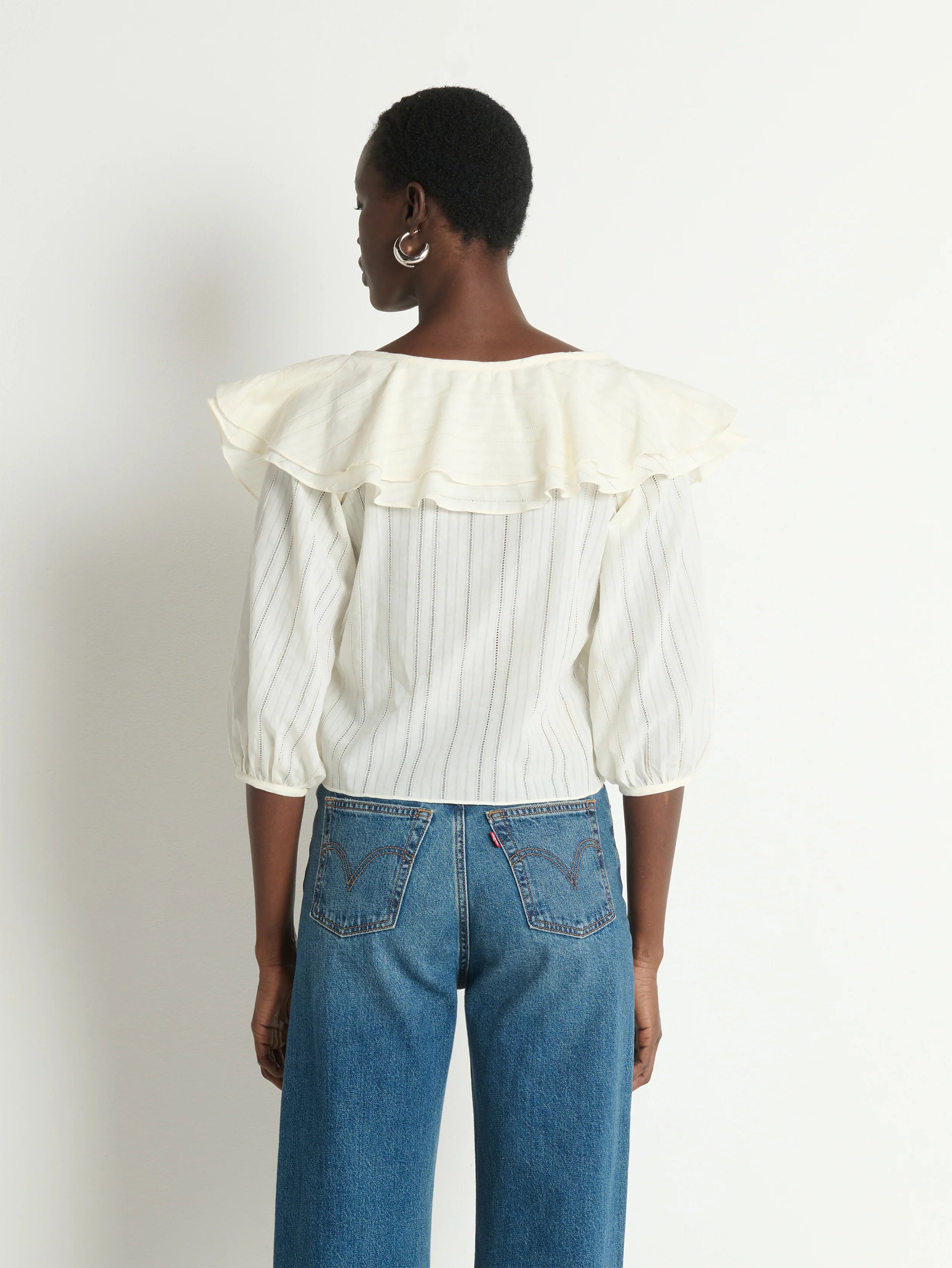 Sandra Ruffle Blouse-Porcelain