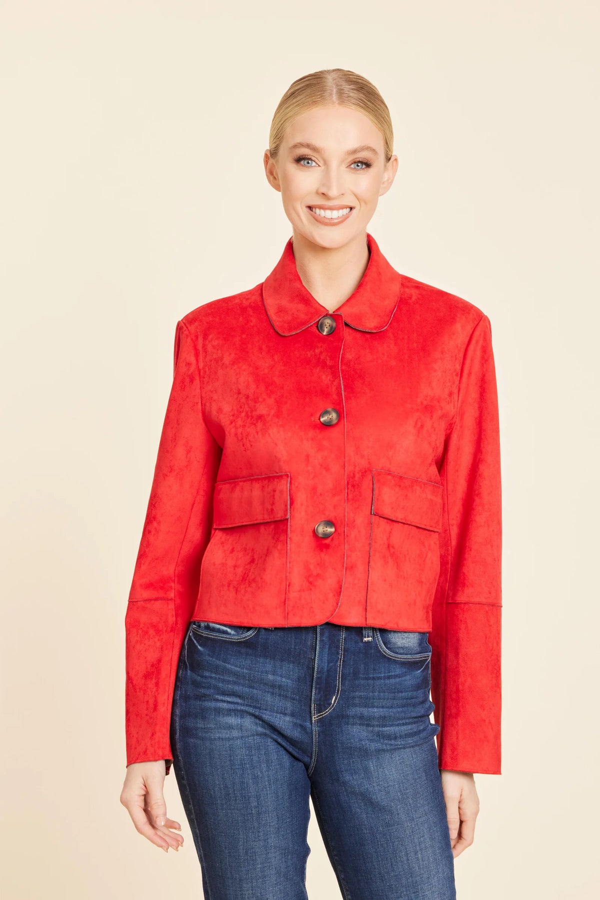 Faux Red Suede Crop Jacket