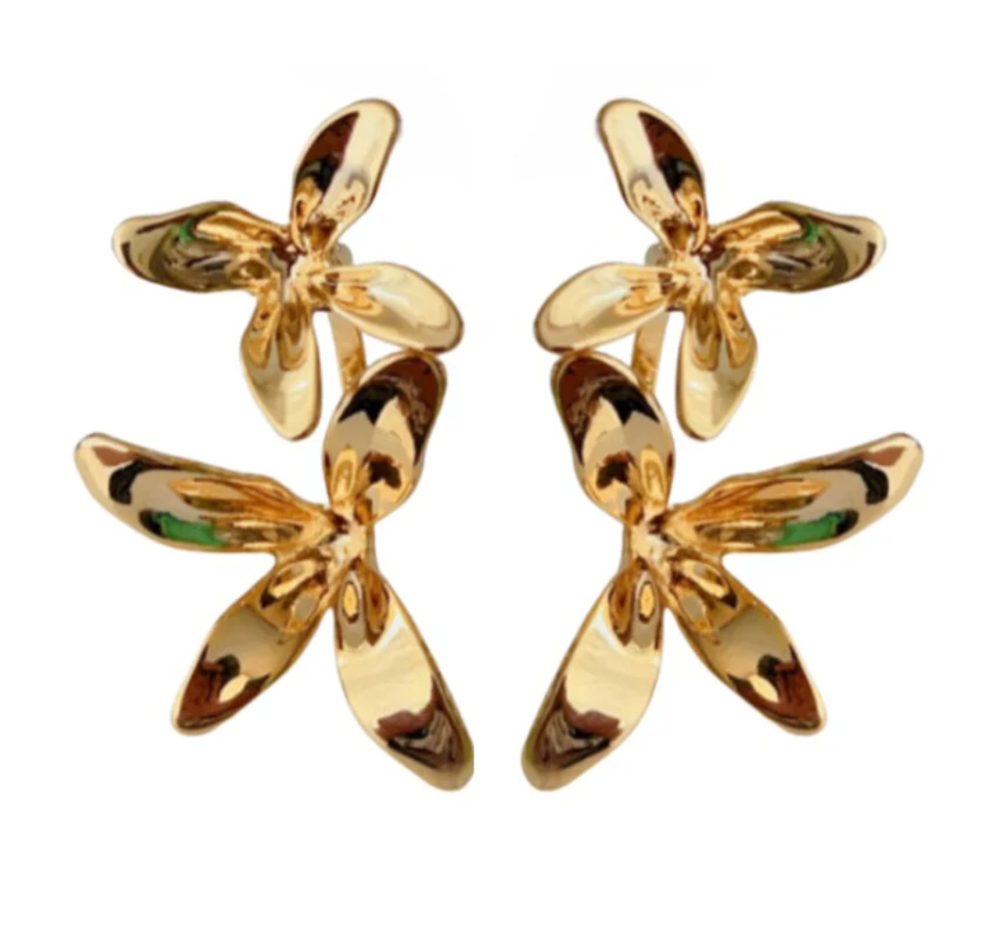 Double Bloom Flower Drop Earrings
