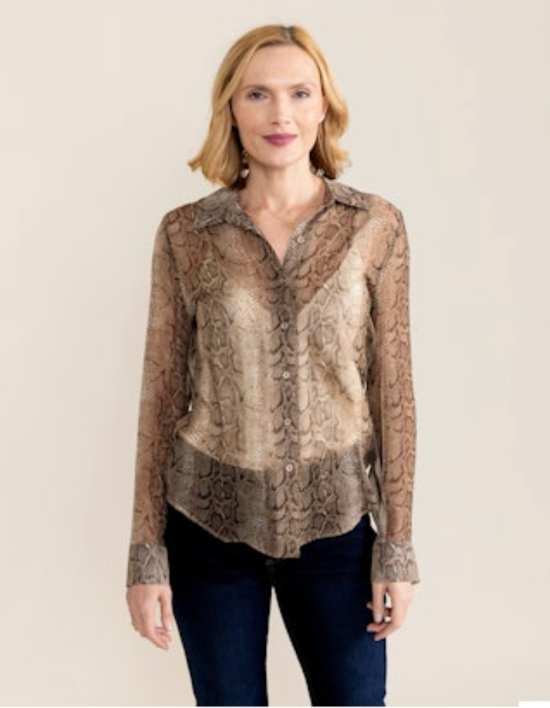 Classic Sheer Snake Print Blouse