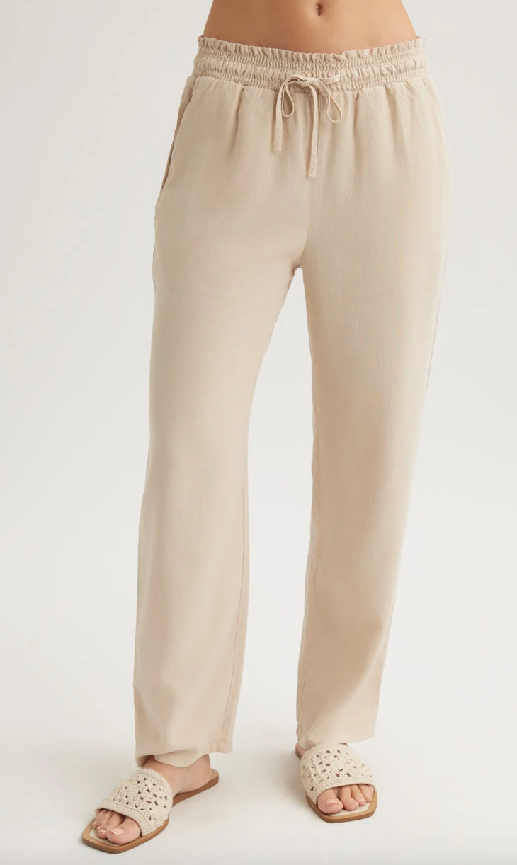 Smocked Waist Trousers - Linen Sand