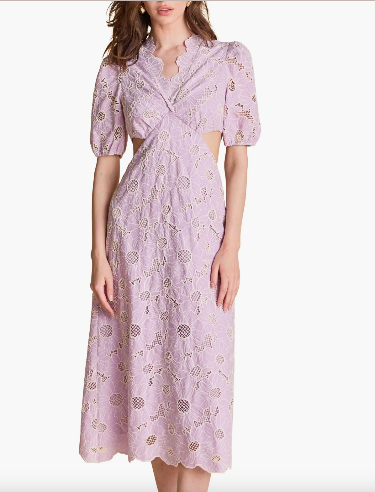 Lilac Bloom Cut Out Scalloped Midi Dress