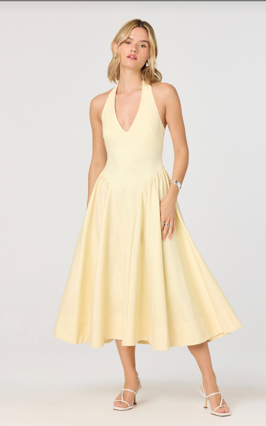 ASTR Women's Basque Waist V-Neck Dress - Lemon - L ASTR Women's Basque Waist V-Neck Dress - Lemon - L