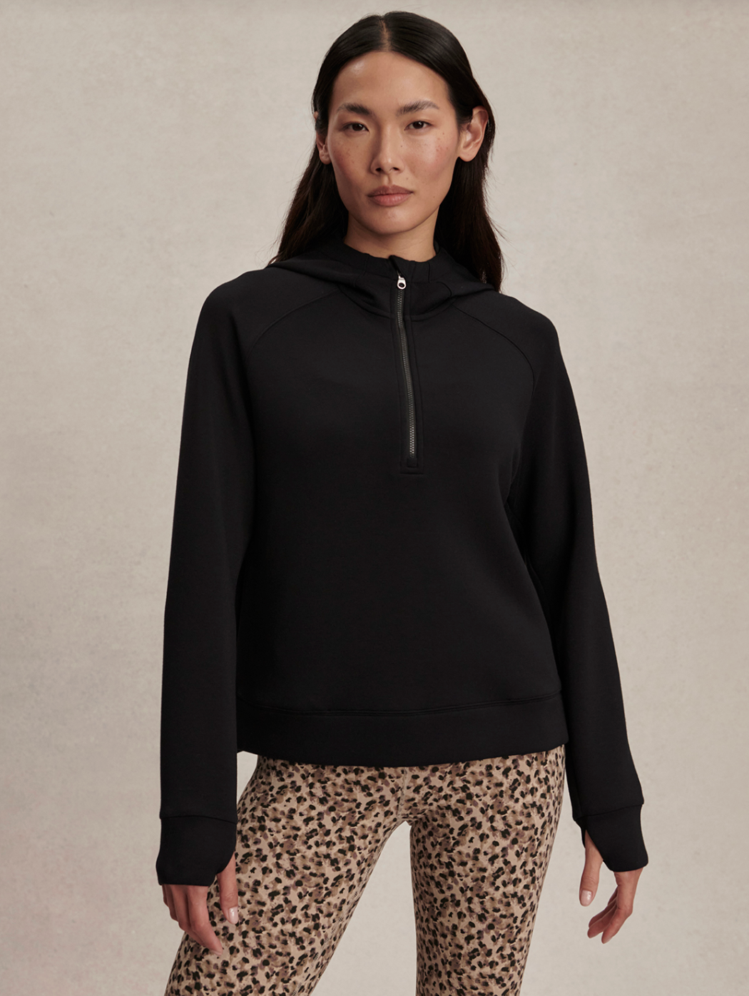 Karo Half Zip Mid-Layer Hoodie-Black