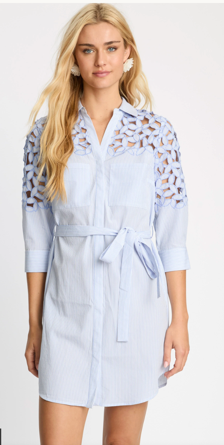 Becky Dress- Blue/White Seersucker