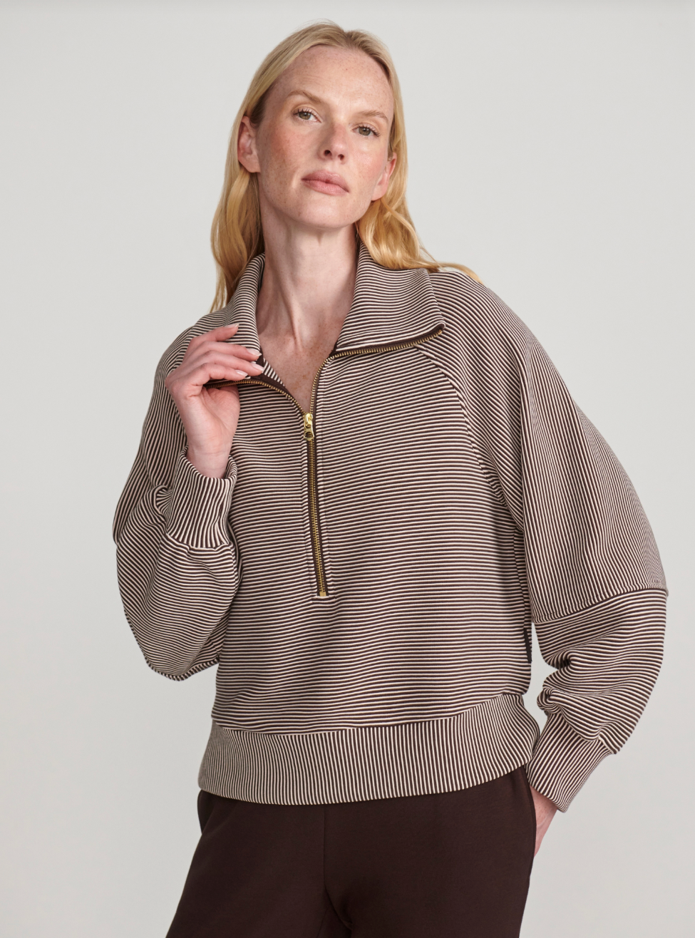 Varley Milano Half Zip Sweat Coffee/Birch