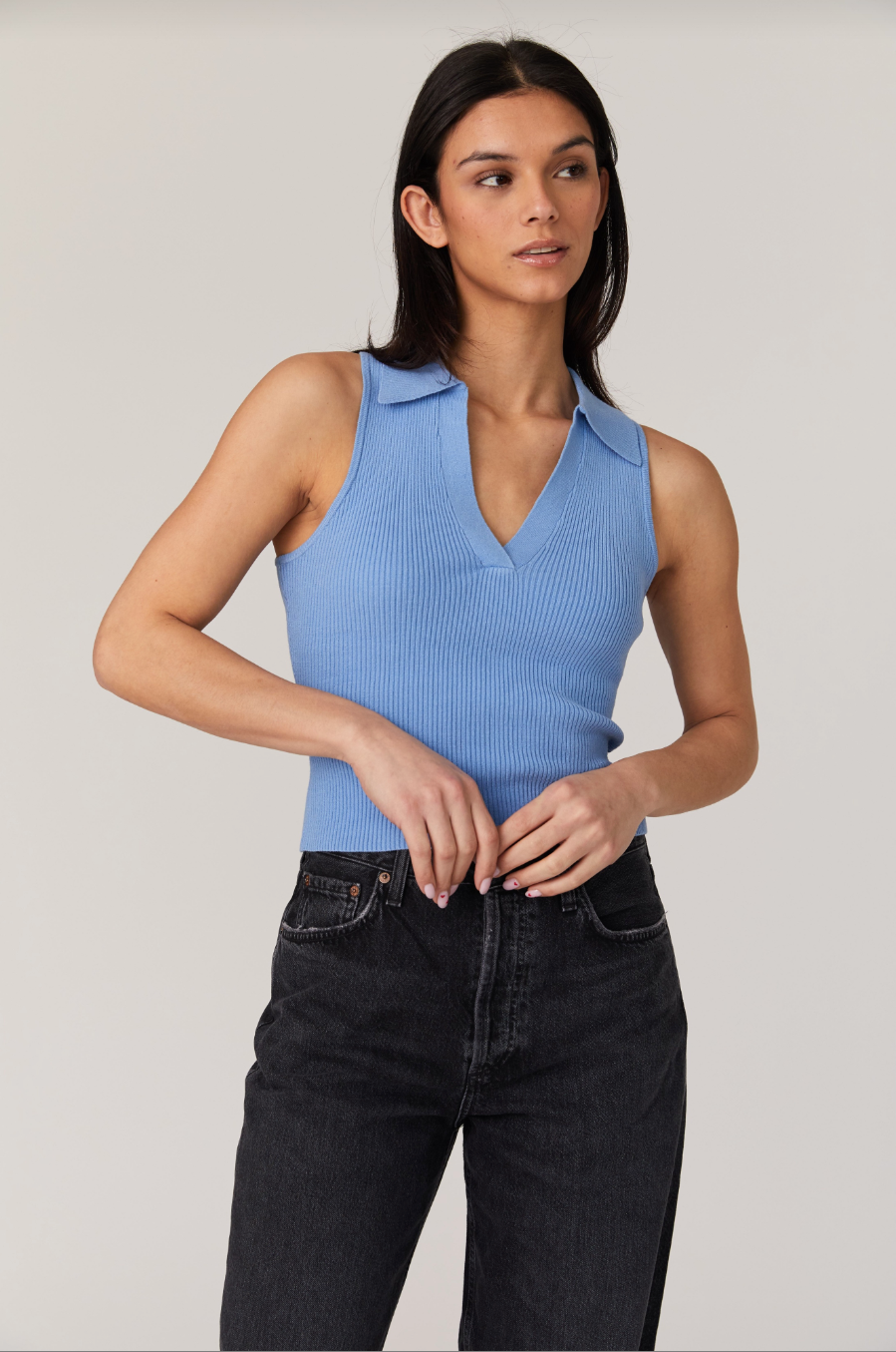 Cosysoft VNeck Sleeveless Jumper Dusty Blue