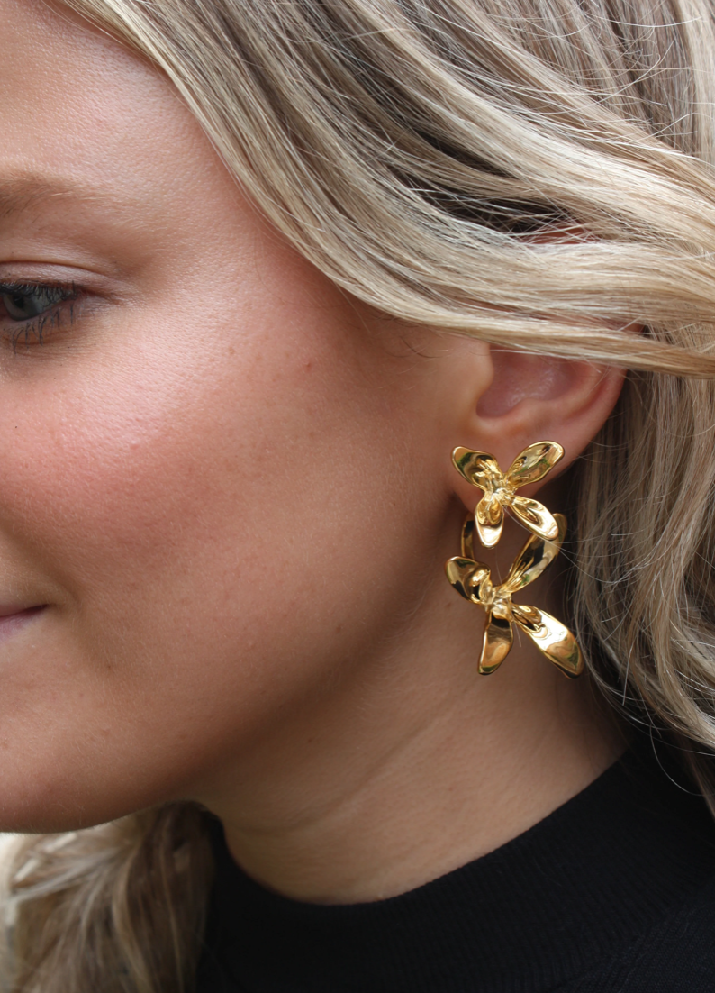 Double Bloom Flower Drop Earrings