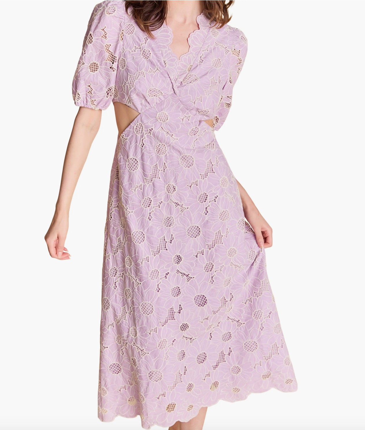 Lilac Bloom Cut Out Scalloped Midi Dress