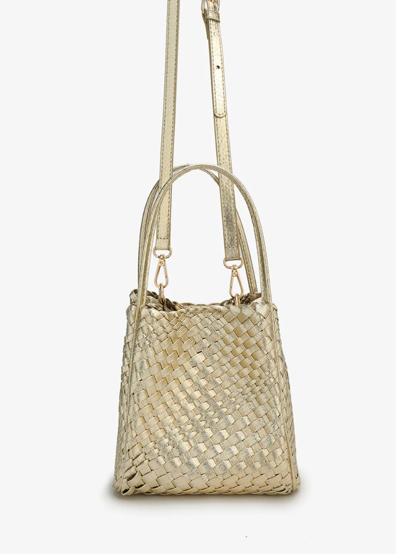 Hollace Woven Mini Tote - Hi Shine Platinum Gold