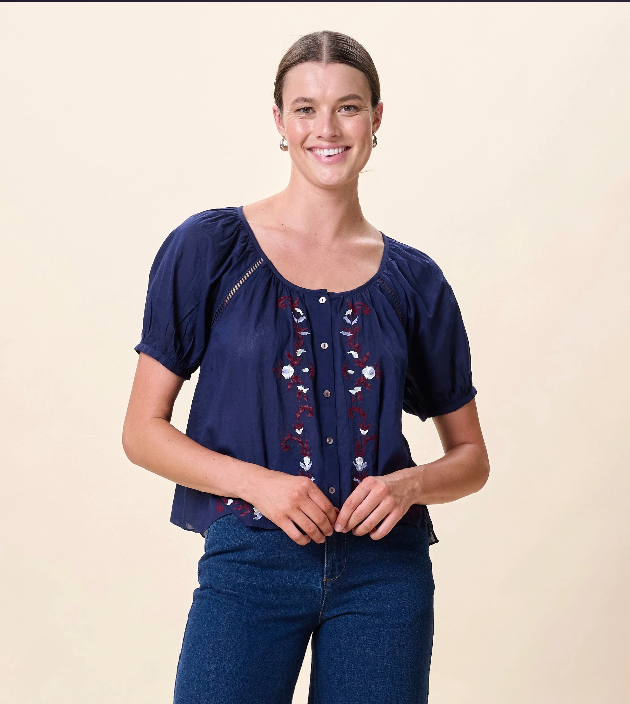 Adeline Blouse-Navy Multi