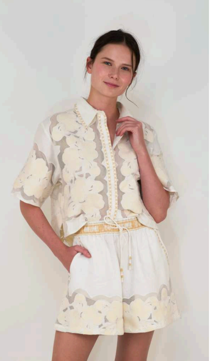 Wild Flower White Cropped Shirt