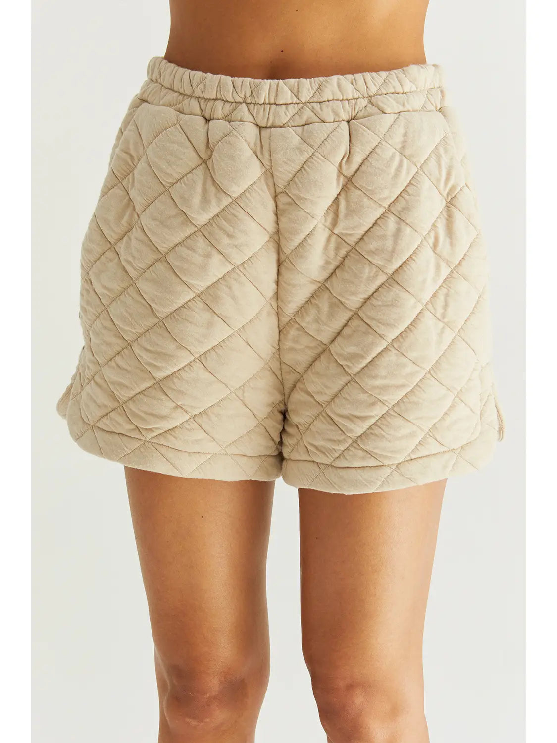 Tory Quilted Dolphin Shorts-Beige