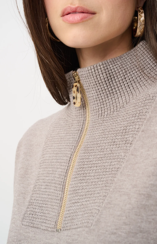 Haut Pour Dame Funnel Neck Sweater with Gold Zipper-Taupe
