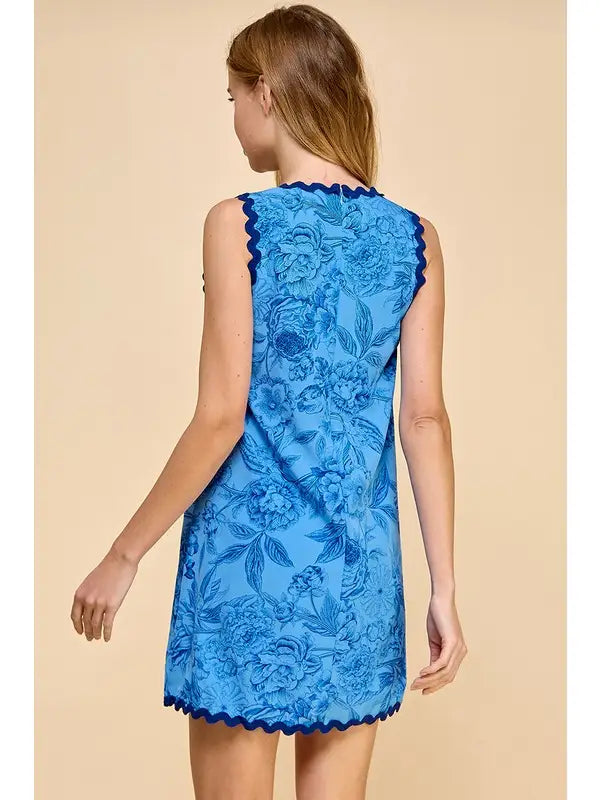 Blue Scallop/Floral Dress