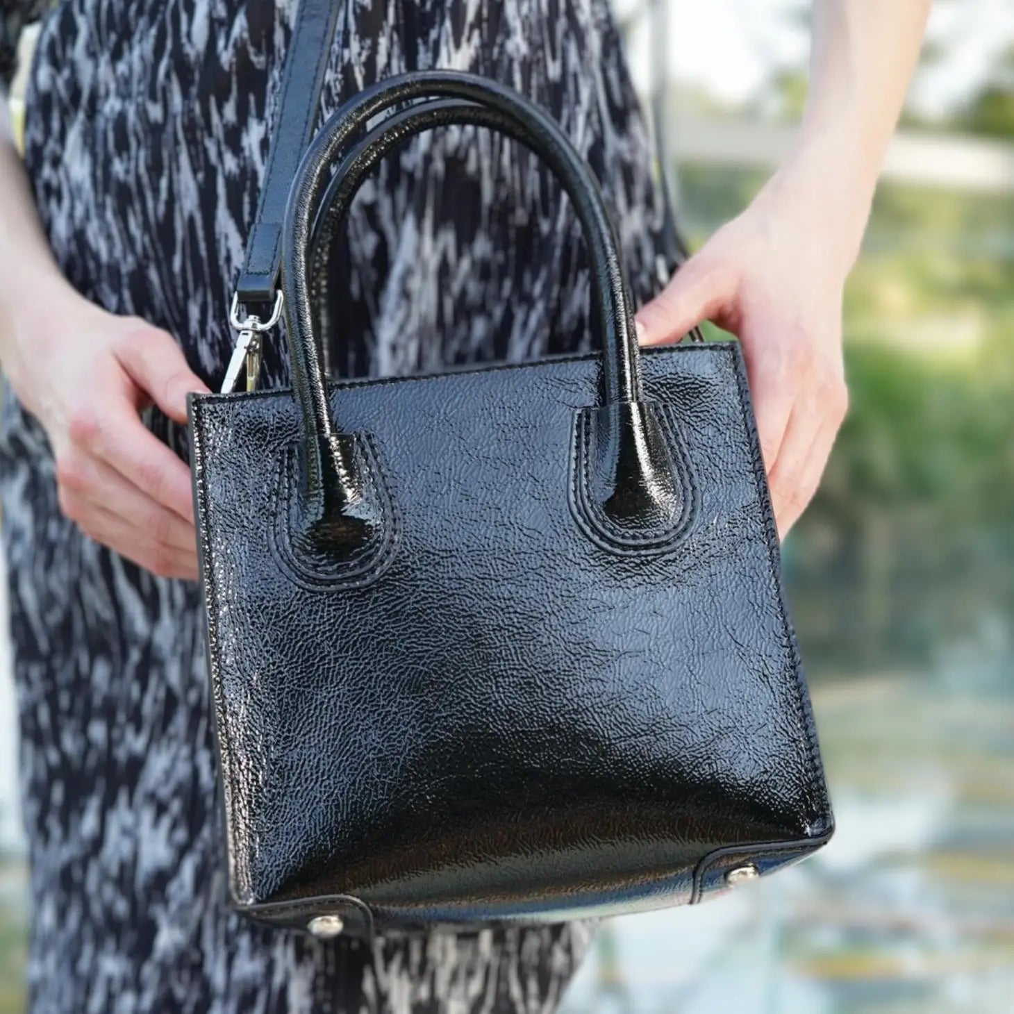 Magnolia Mini Tote-Black Patent