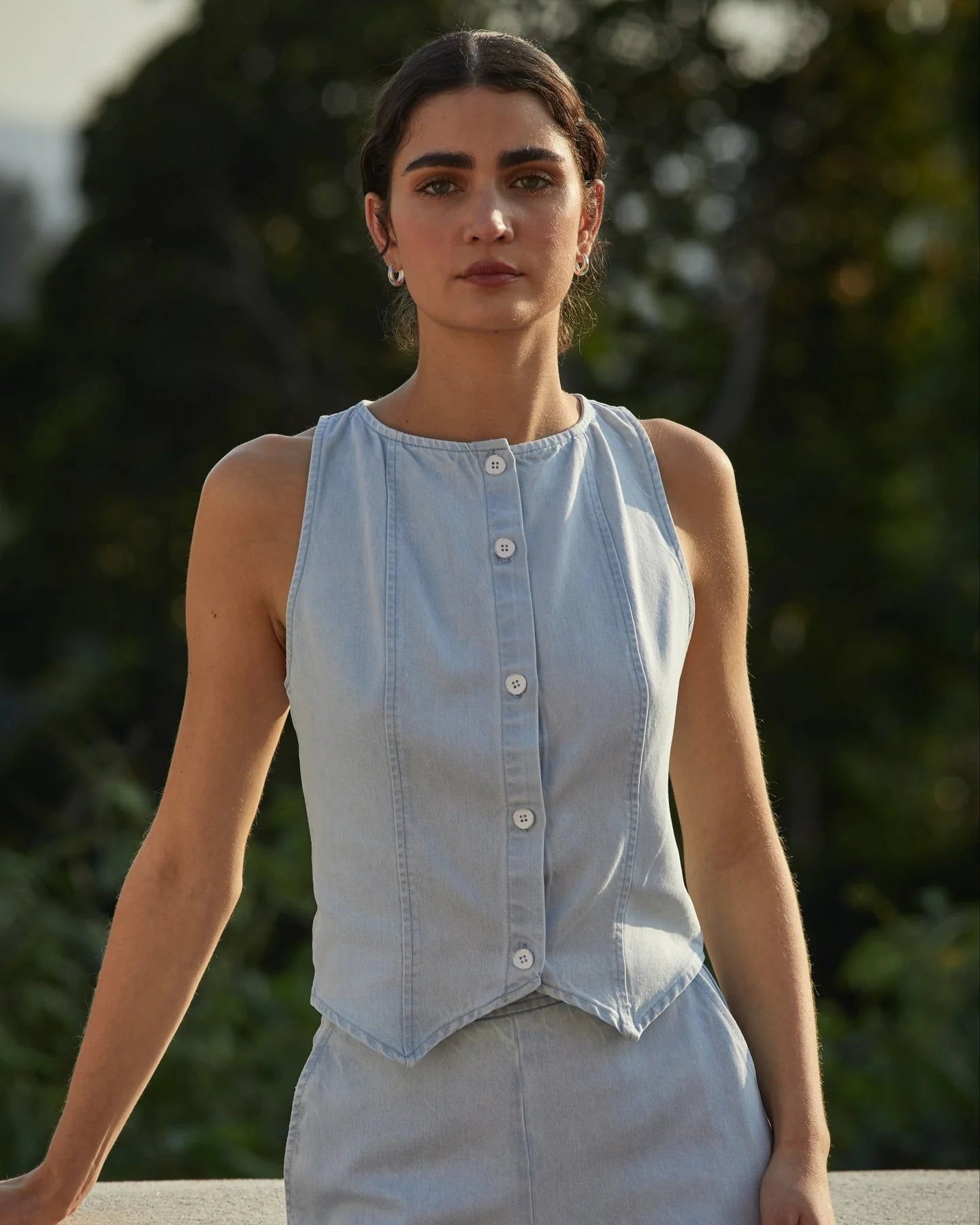 Bella Dahl Boatneck Seamed Vest in Coastal Fade Wash