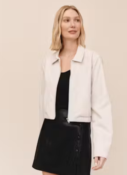 Crop Bomber Jacket-Winter White