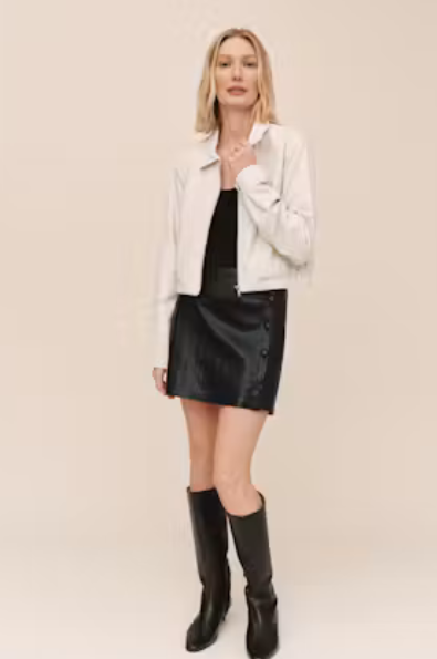 Crop Bomber Jacket-Winter White
