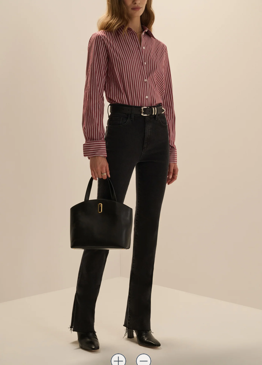 The Cuffed Statement Shirt-Cranberry Stripe