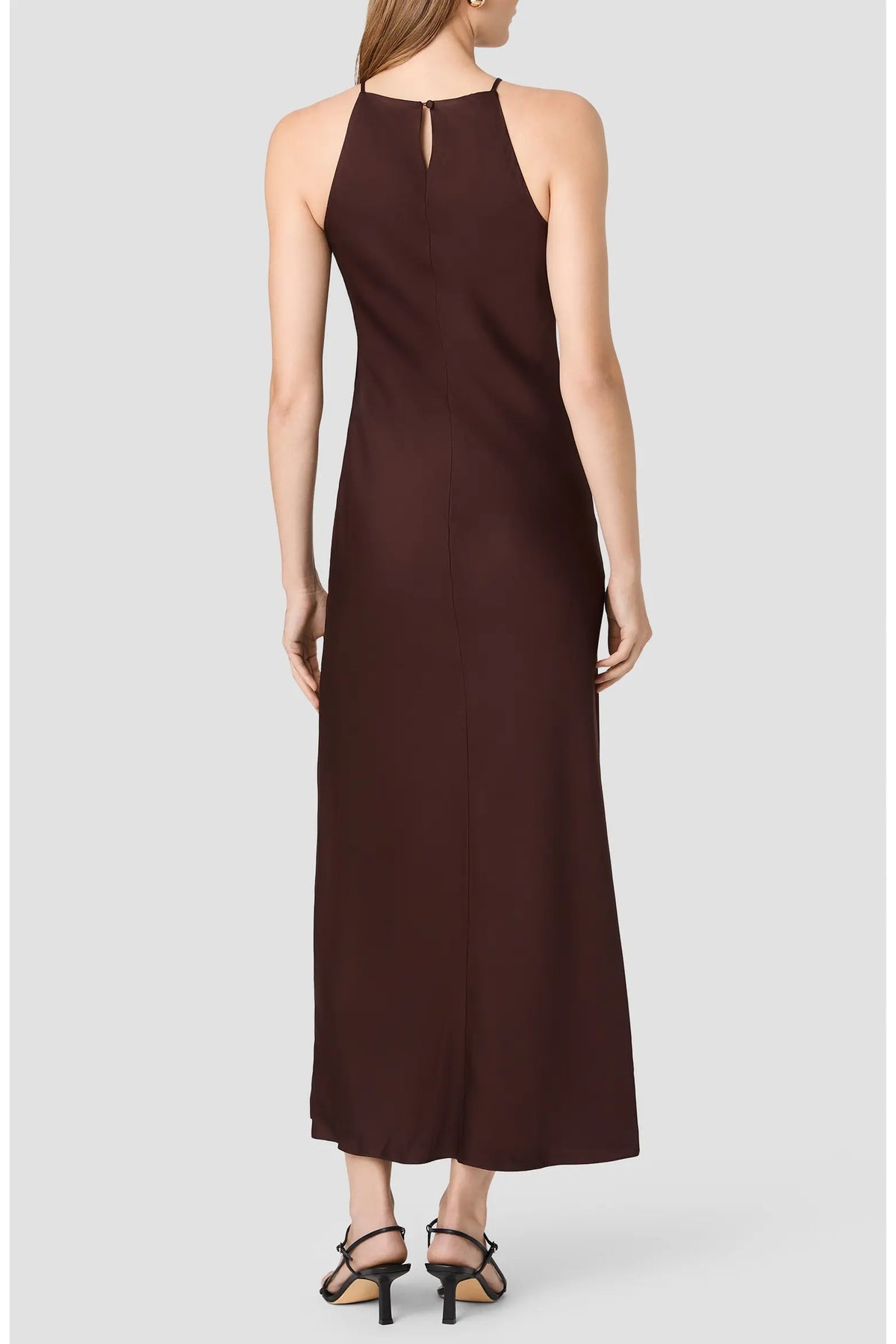 Ennis Satin Halter Maxi Slip Dress-Cocoa