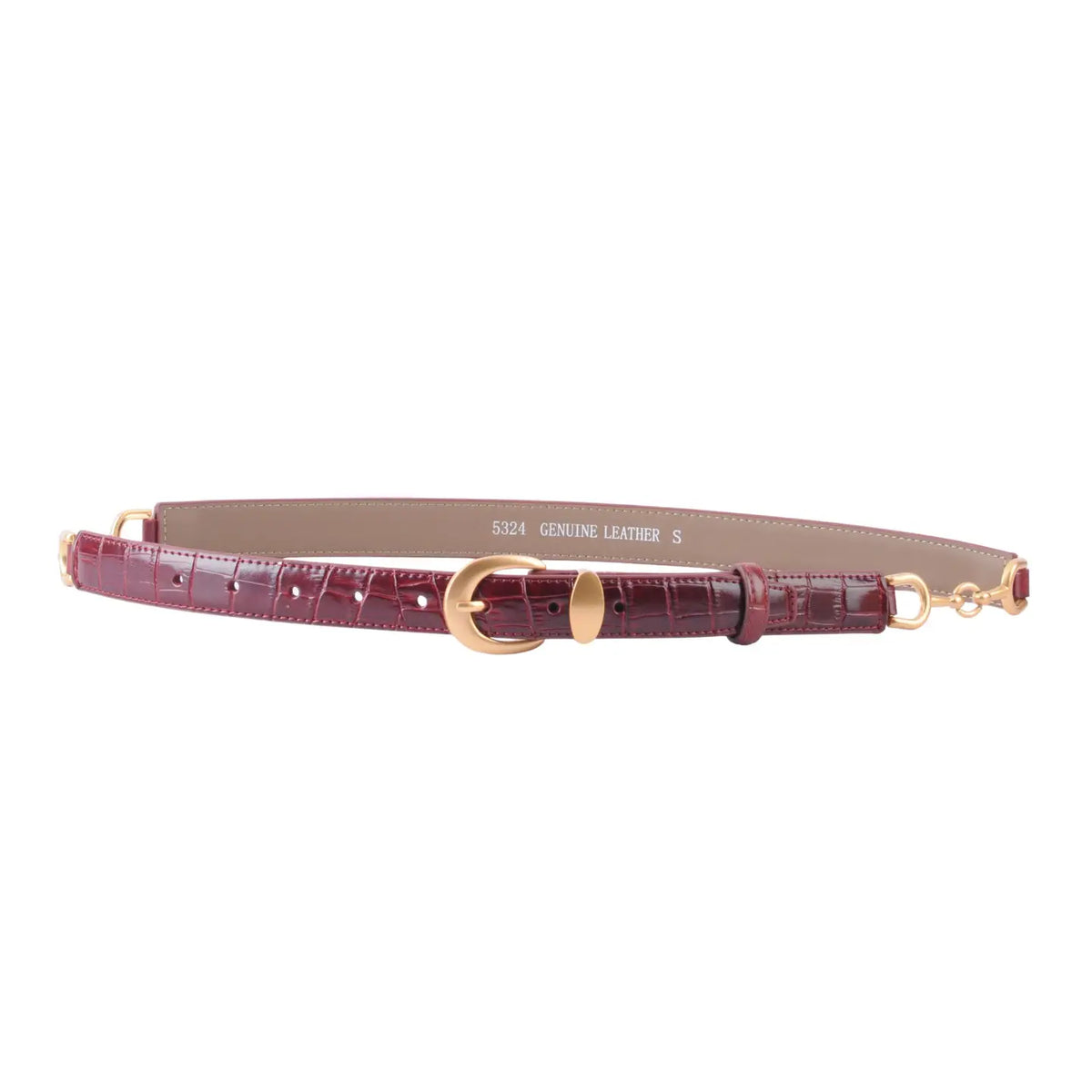Skinny Burgandy Croco Belt with Gold Hardware