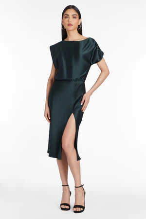 Elroy Silk Dress-Forest Green
