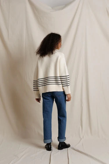 Elsie Turtleneck Sweater-Sugar Black stripe