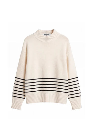 Elsie Turtleneck Sweater-Sugar Black stripe