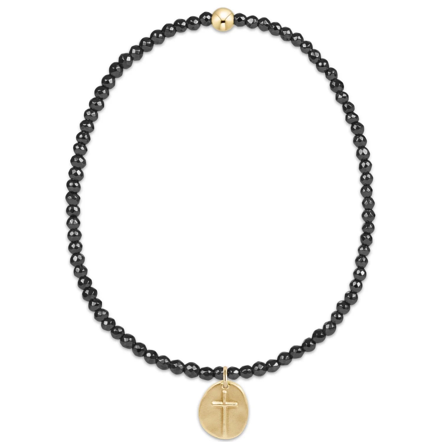 EN-Faceted Hematite 2mm Bead Bracelet-Inspire Gold Charm