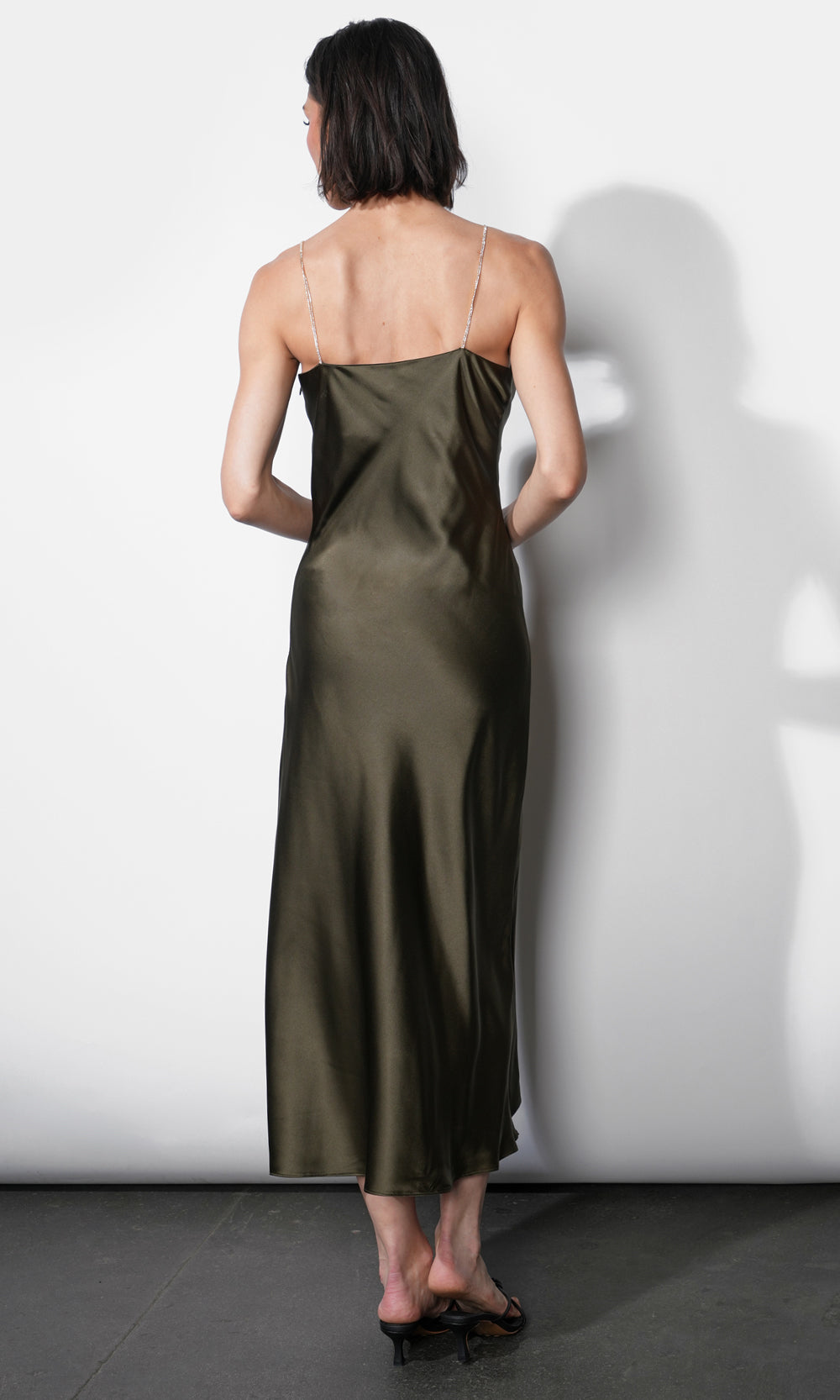 Leah Jewel Strap Slip Dress-Olive