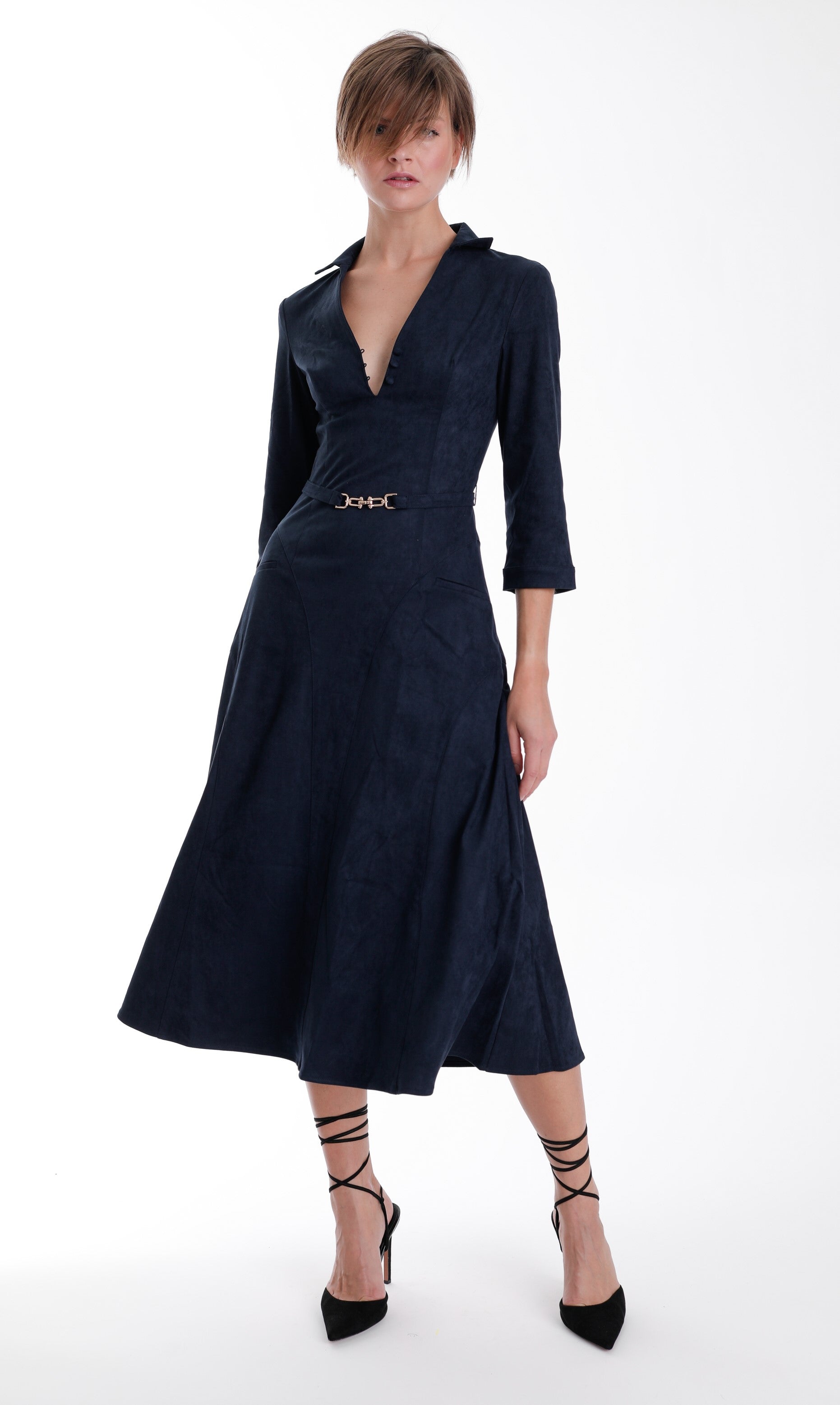 Victoria Suede Maxi Dress-Navy