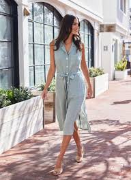 Linen Cap Sleeve Button Front Midi Dress - Sage