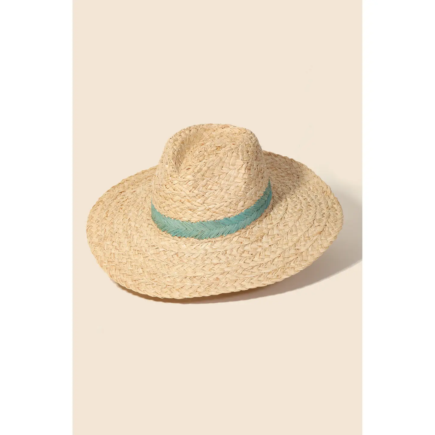 Braided Leaf Strap Straw Hat - Aqua